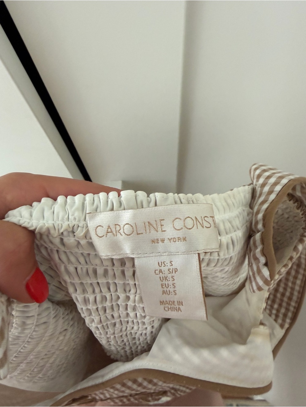 Caroline Constas Gingham Sleeveless Midi Dress in Beige - Picture 3 of 6